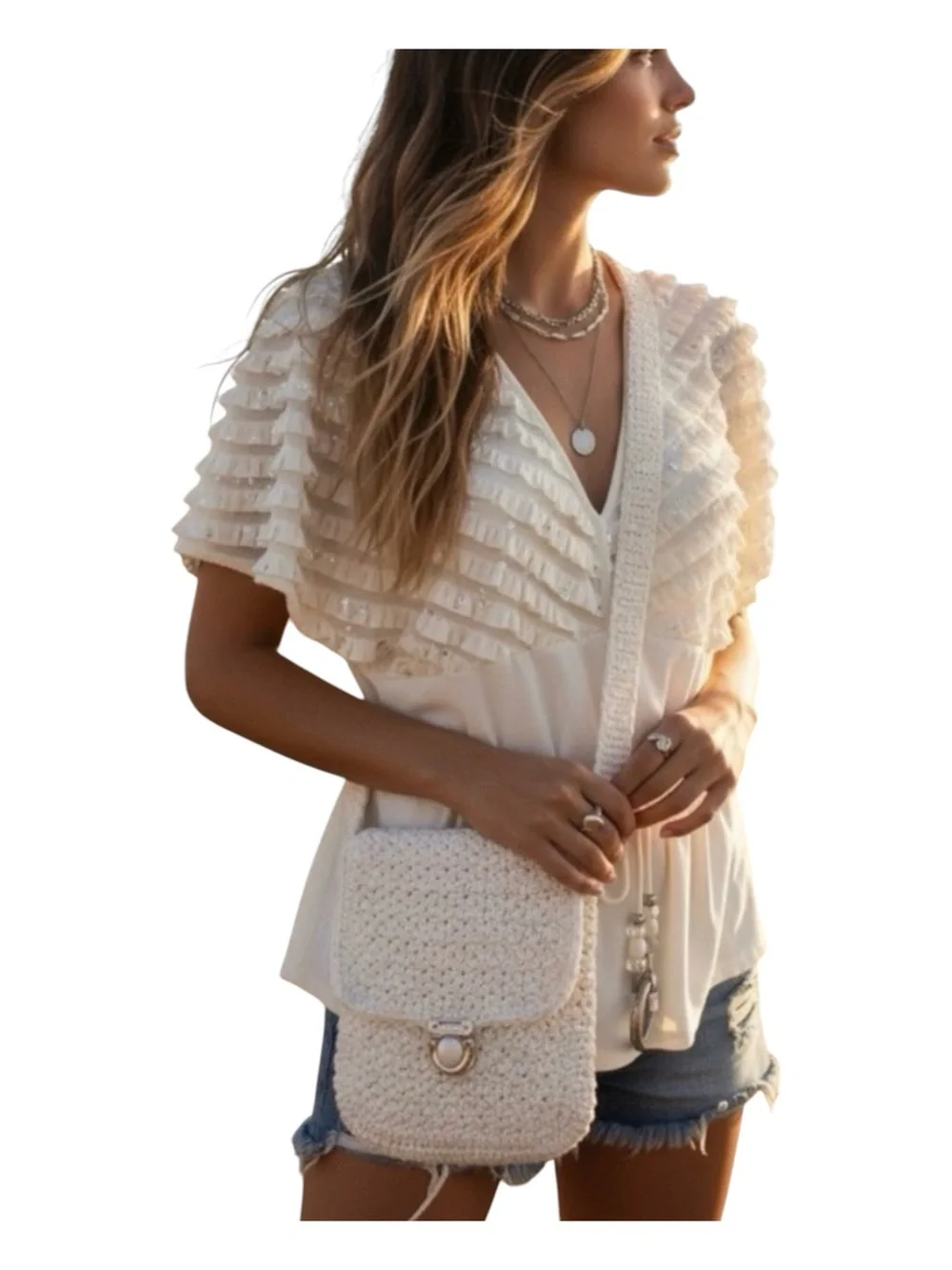 new Suzanne Original ✽ Hand Crochet Crossbody Messenger Mini Bag ✽ Pearl White ✽